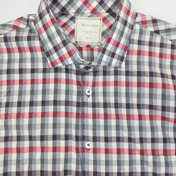 Billy Reid Slim Cut Size Large Mens Multi Check Spread Collar Cotton Shirt - Picture 1 of 9